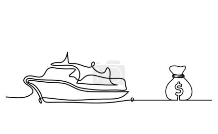 Ilustración de Abstract boat with dollar as line drawing on white background - Imagen libre de derechos