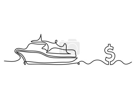 Illustration for Abstract boat with dollar as line drawing on white background - Royalty Free Image