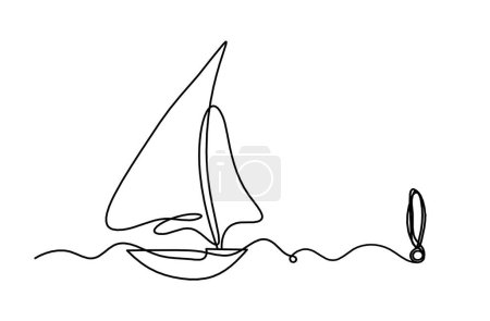 Illustration for Abstract boat with exclamation mark as line drawing on white background - Royalty Free Image