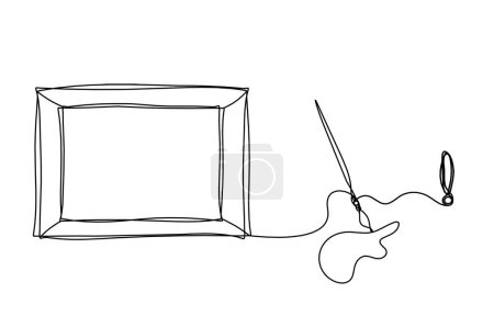 Ilustración de Abstract  tassel and picture with exclamation mark as line drawing on white background - Imagen libre de derechos