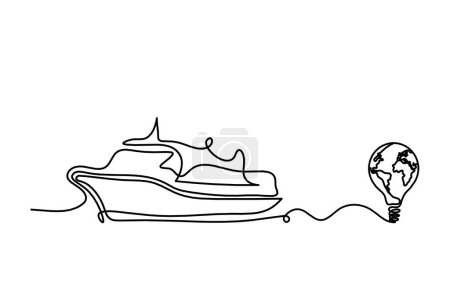 Téléchargez les illustrations : Abstract boat with light bulb as line drawing on white background - en licence libre de droit