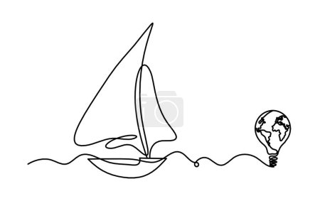 Illustration for Abstract boat with light bulb as line drawing on white background - Royalty Free Image