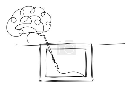 Ilustración de Abstract  tassel and picture with brain as line drawing on white background - Imagen libre de derechos