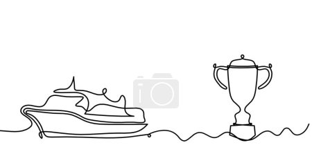 Téléchargez les illustrations : Abstract boat with trophy as line drawing on white background - en licence libre de droit