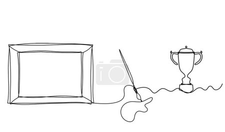 Téléchargez les illustrations : Abstract  tassel and picture with trophy as line drawing on white background - en licence libre de droit