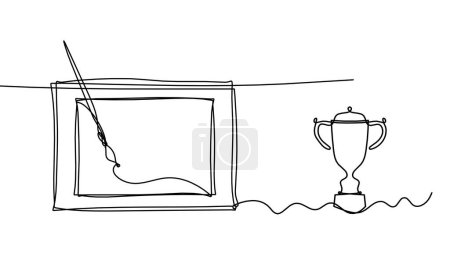 Ilustración de Abstract  tassel and picture with trophy as line drawing on white background - Imagen libre de derechos