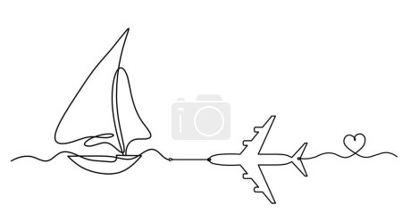 Téléchargez les illustrations : Abstract boat with plane as line drawing on white background - en licence libre de droit