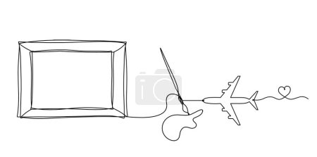 Ilustración de Abstract  tassel and picture with plane as line drawing on white background - Imagen libre de derechos