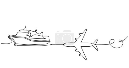 Illustration for Abstract boat with plane as line drawing on white background - Royalty Free Image