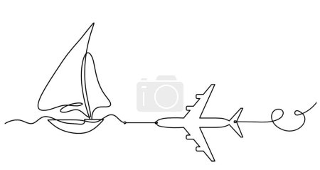 Téléchargez les illustrations : Abstract boat with plane as line drawing on white background - en licence libre de droit