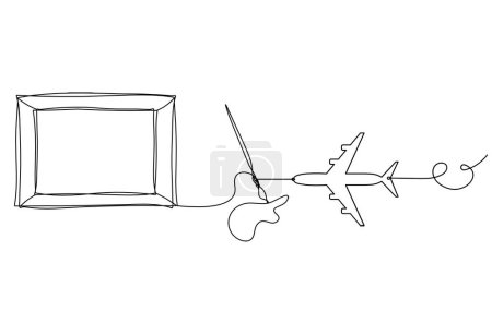 Ilustración de Abstract  tassel and picture with plane as line drawing on white background - Imagen libre de derechos