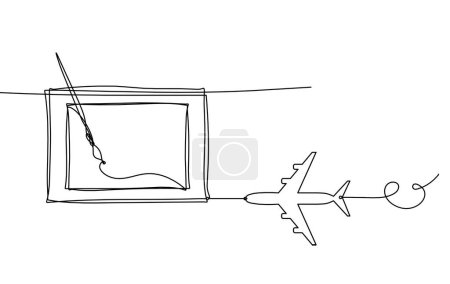 Illustration for Abstract  tassel and picture with plane as line drawing on white background - Royalty Free Image