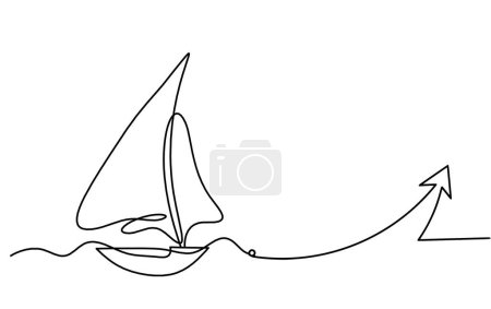 Téléchargez les illustrations : Abstract boat with direction as line drawing on white background - en licence libre de droit