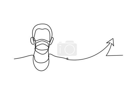 Téléchargez les illustrations : Abstract man face with mask and globe with direction as line drawing on white background - en licence libre de droit