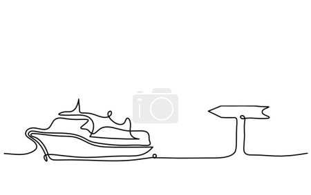 Téléchargez les illustrations : Abstract boat with direction as line drawing on white background - en licence libre de droit