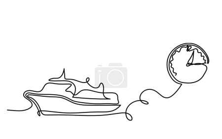 Ilustración de Abstract boat with clock as line drawing on white background - Imagen libre de derechos