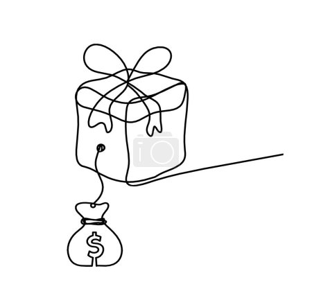 Illustration for Abstract present box and dollar as continuous line drawing on white background - Royalty Free Image
