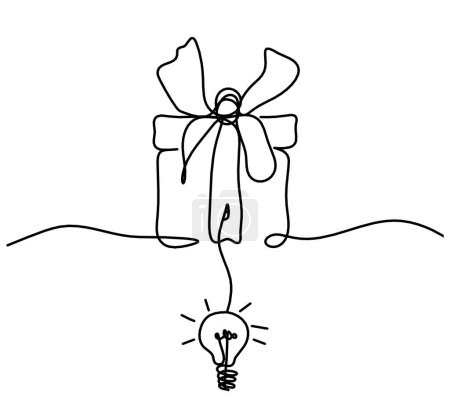 Téléchargez les illustrations : Abstract present box and light bulb as continuous line drawing on white background - en licence libre de droit
