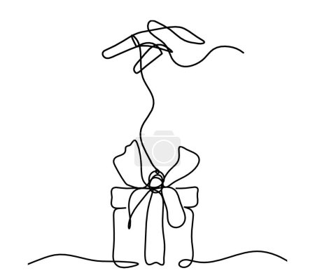 Illustration for Abstract present box and hand as continuous line drawing on white background - Royalty Free Image