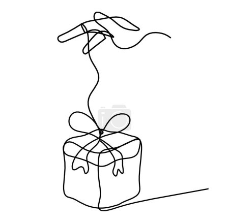 Téléchargez les illustrations : Abstract present box and hand as continuous line drawing on white background - en licence libre de droit