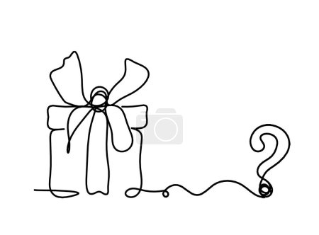 Ilustración de Abstract present box and question mark as continuous line drawing on white background - Imagen libre de derechos