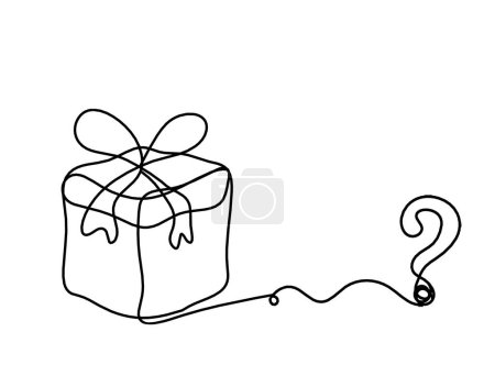 Ilustración de Abstract present box and question mark as continuous line drawing on white background - Imagen libre de derechos