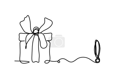 Téléchargez les illustrations : Abstract present box and exclamation mark as continuous line drawing on white background - en licence libre de droit