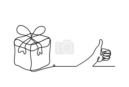 Téléchargez les illustrations : Abstract present box and hand as continuous line drawing on white background - en licence libre de droit