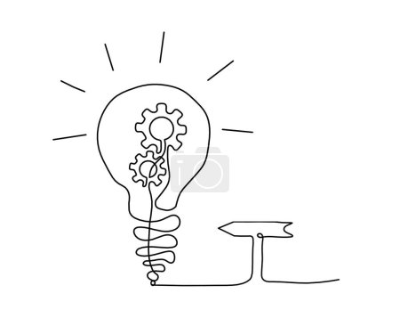 Téléchargez les illustrations : Abstract round metal gears wheels with light bulb and direction as line drawing on white background. Concept of teamwork - en licence libre de droit