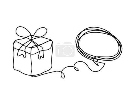 Illustration for Abstract present box and comment as continuous line drawing on white background - Royalty Free Image