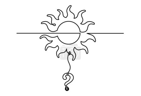 Ilustración de Abstract sun with question mark as line drawing on white background - Imagen libre de derechos