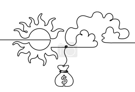Illustration for Abstract sun with dollar as line drawing on white background - Royalty Free Image