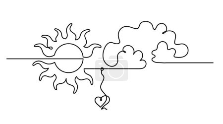 Illustration for Abstract sun with heart as line drawing on white background - Royalty Free Image