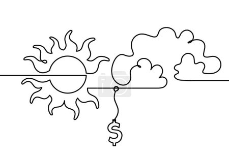Illustration for Abstract sun with dollar as line drawing on white background - Royalty Free Image
