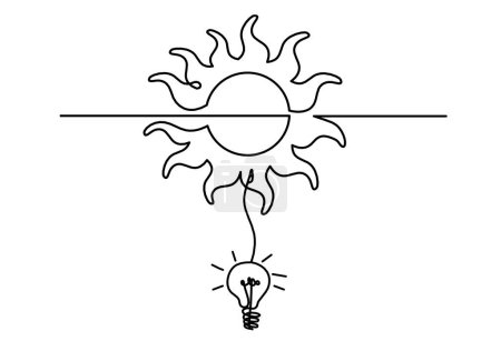 Illustration for Abstract sun with light bulb as line drawing on white background - Royalty Free Image