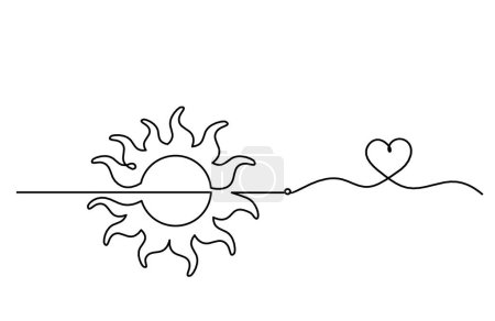 Illustration for Abstract sun with heart as line drawing on white background - Royalty Free Image