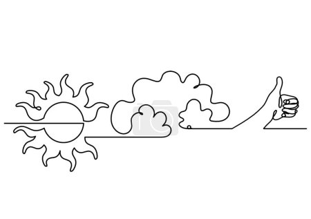 Illustration for Abstract sun with plane as line drawing on white background - Royalty Free Image