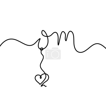 Ilustración de Signo de OM con el corazón como dibujo de línea sobre el fondo blanco - Imagen libre de derechos