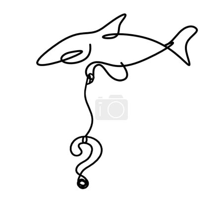 Téléchargez les illustrations : Silhouette of fish and question mark as line drawing on white background - en licence libre de droit