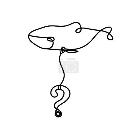 Ilustración de Silhouette of fish and question mark as line drawing on white background - Imagen libre de derechos