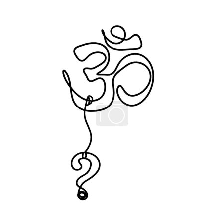 Illustration for Sign of OM with question mark as line drawing on the white background - Royalty Free Image