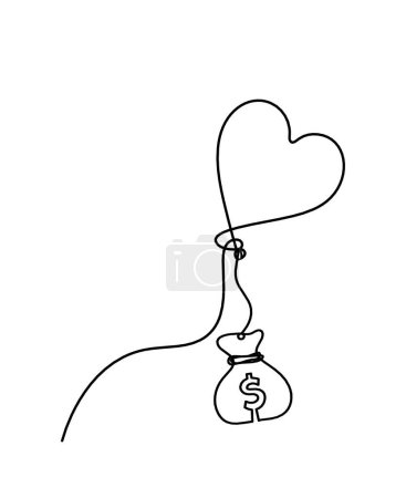 Téléchargez les illustrations : Abstract air balloon and dollar as line drawing on white background - en licence libre de droit