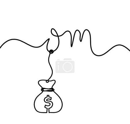 Ilustración de Sign of OM with dollar as line drawing on the white background - Imagen libre de derechos