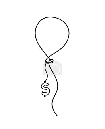 Illustration for Abstract air balloon and dollar as line drawing on white background - Royalty Free Image