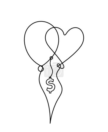Illustration for Abstract air balloon and dollar as line drawing on white background - Royalty Free Image