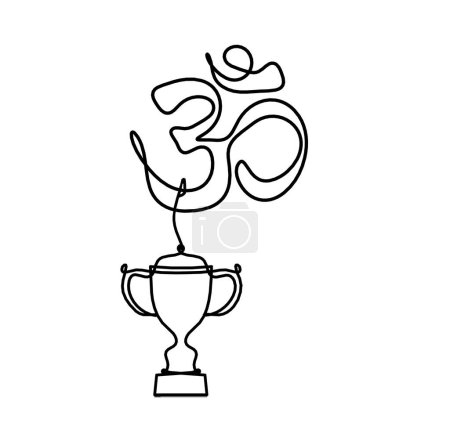 Téléchargez les illustrations : Sign of OM with trophy as line drawing on the white background - en licence libre de droit