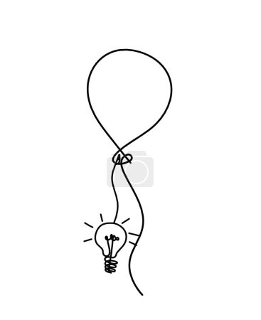 Ilustración de Abstract air balloon and light bulb as line drawing on white background - Imagen libre de derechos