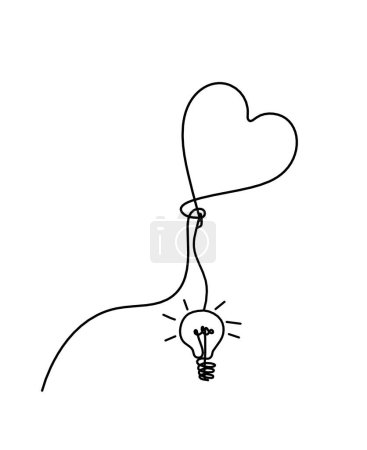Illustration for Abstract air balloon and light bulb as line drawing on white background - Royalty Free Image
