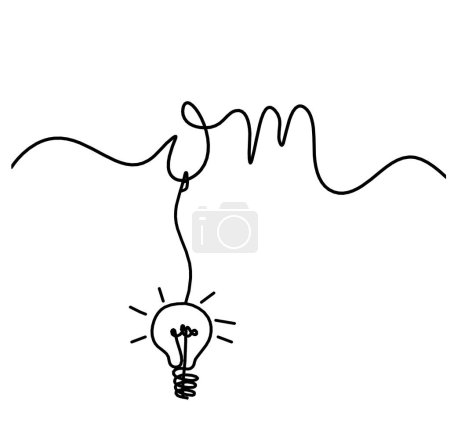 Ilustración de Sign of OM with light bulb as line drawing on the white background - Imagen libre de derechos