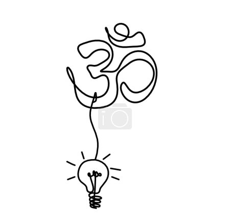 Téléchargez les illustrations : Sign of OM with light bulb as line drawing on the white background - en licence libre de droit